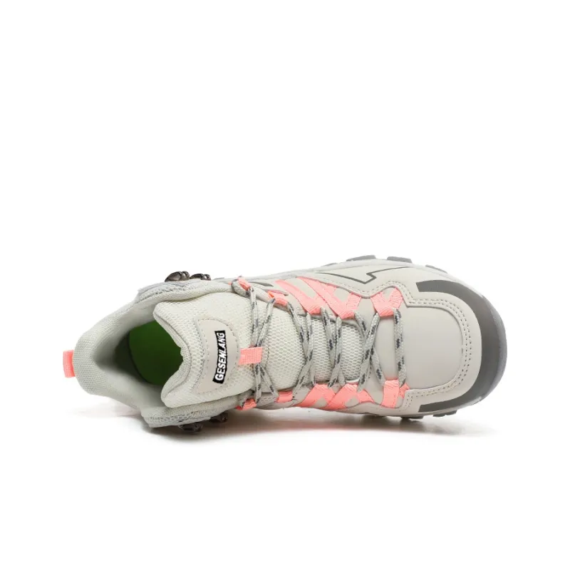 GESENLANG Slip Resistant And Breathable High Top Outdoor Shoes Women's Gray Pink-4