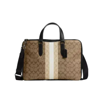 COACH Graham Coated Canvas With Calfskin Handbags Shoulder Bag Crossbody Bag Large Size Men's Khaki & White
