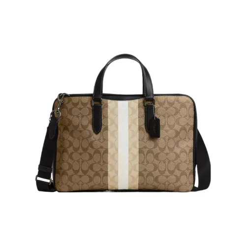 COACH Graham Coated Canvas With Calfskin Handbags Shoulder Bag Crossbody Bag Large Size Men's Khaki & White