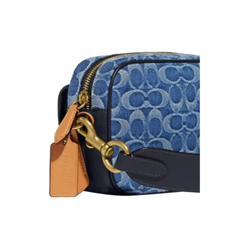 COACH Studio Denim With Cow Leather Patchwork Camera Bag Shoulder Bag Crossbody Bag Medium Size Men's Denim Blue-3