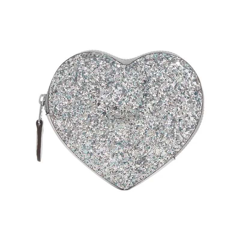 COACH Calfskin Coin Purse Card Holder, Wallet Women's Silver-0