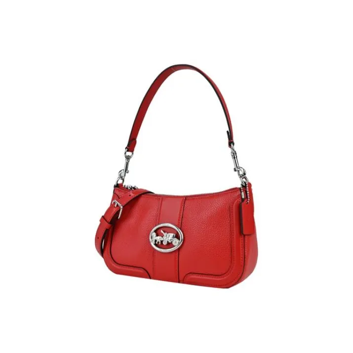 COACH Georgie Leather Shoulder Bag, Crossbody Bag Medium Size Women's Red-1