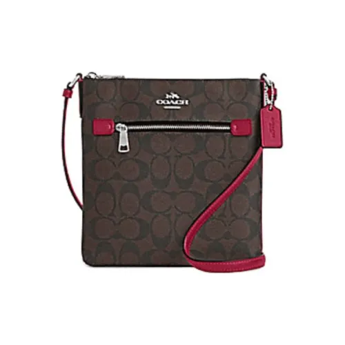 COACH Rowan Coated Canvas With Smooth Leather Shoulder Bag Crossbody Bag brand Women's Silver Brown Bright Purple
