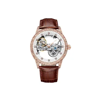 AILANG Automatic Mechanical Movement Genuine Leather Strap Watch Men's Watches Cut Out Dial