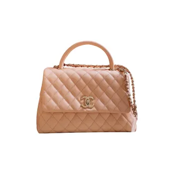 CHANEL COCO Handle Cow Leather Shoulder Bag Crossbody Bag Handbag Medium Size Women's Milk Tea Pink