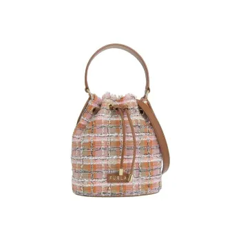 Furla Flannel Canvas Bucket Bag, Shoulder Bag, Crossbody Bag, Handbag Mini Women's Brown Multicolor