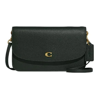COACH Hayden Polished Pebble Leather Envelope Bag, Shoulder Bag, Crossbody Bag Trumpets Women's Brass & Amazon Green