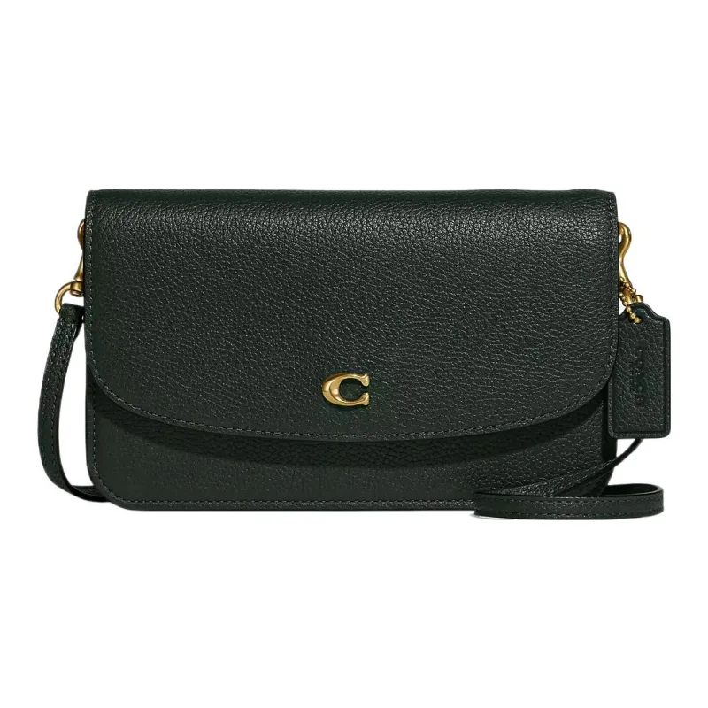 COACH Hayden Polished Pebble Leather Envelope Bag, Shoulder Bag, Crossbody Bag Trumpets Women's Brass & Amazon Green-0