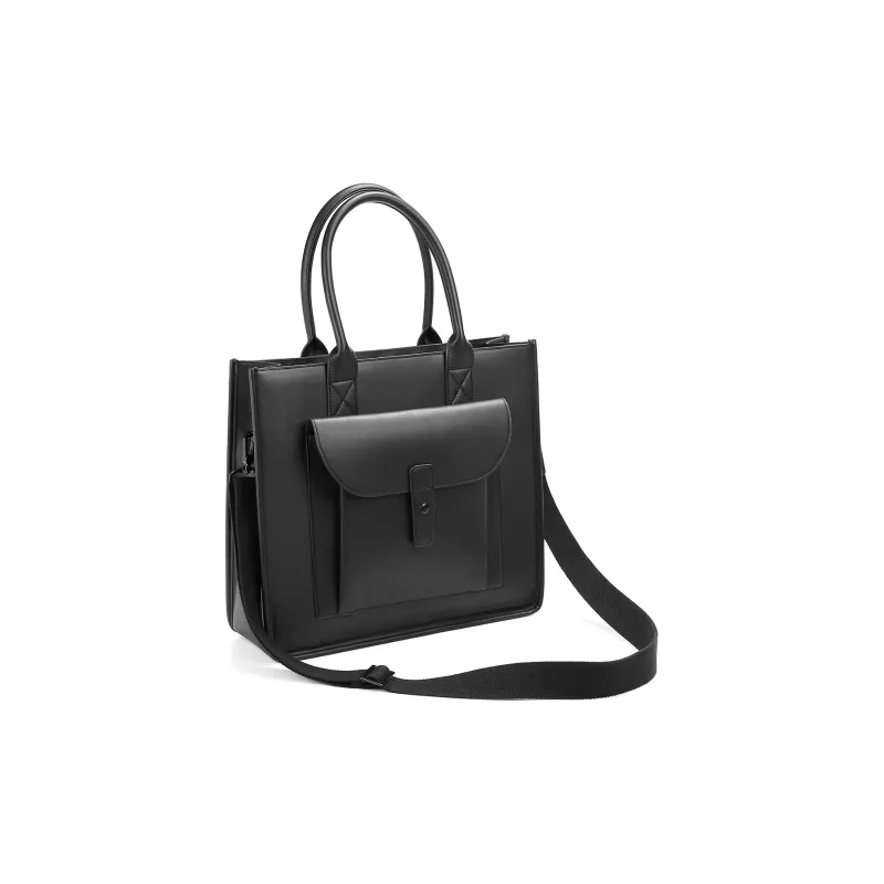 Yawei Kuroda PU Tote Portable Crossbody Bag Large Size Unisex Black-3