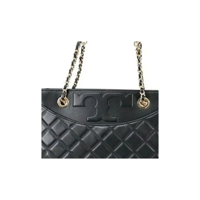 TORY BURCH Quilting Leather Tote Bag Shopping Bag Handbag Shoulder Bag Small Size Women's Black-4