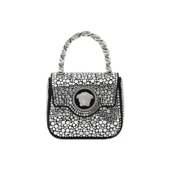 VERSACE La Medusa Goatskin Shoulder Bag, Crossbody Bag, Handbag Mini Women's Silver