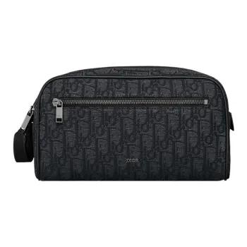 DIOR Oblique Jacquard With Grain Cow Leather Toiletry Bag Men's Black
