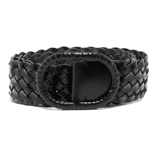 Toteme Woven Circle Pin Buckle Leather Belts Women's Black Width 5CM