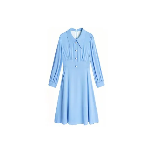 Famanxuan Long-Sleeved Dresses Women's Cobalt Blue