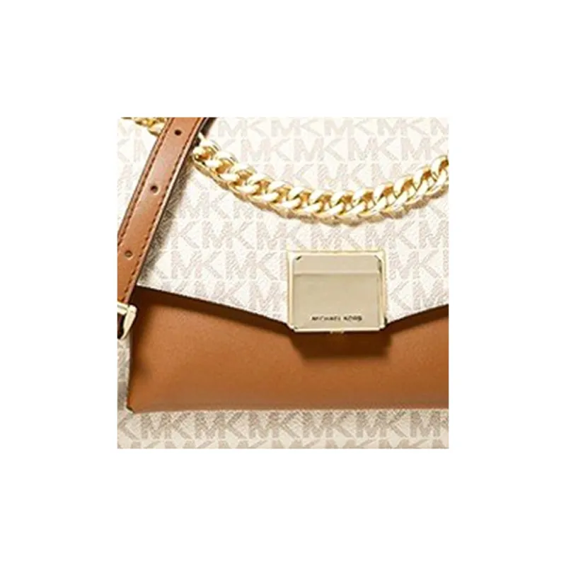 MICHAEL KORS Canvas Shoulder Bag, Crossbody Bag Medium Size Women's Brown With Vanilla Monogram-4