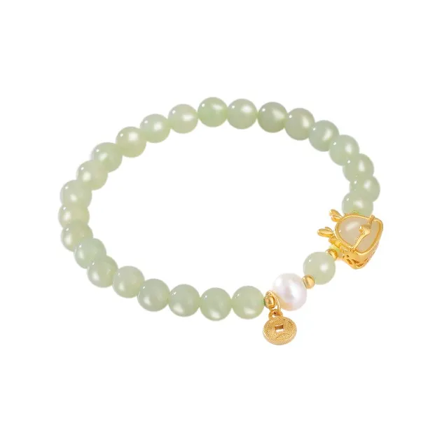 Hongu Is Coming S926 Silver Hetian Jade Bracelets Women's Green Jade-1