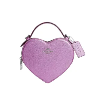 COACH Heart Leather Heart-Shaped Bag Shoulder Bag Crossbody Bag Mini Women's Silver & Metal Lilac