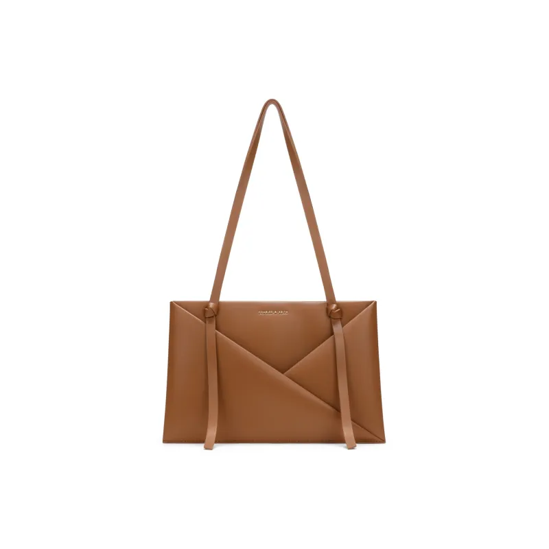 CHARLES&KEITH PU One Shoulder Bag Medium Size Women's Noir Black/Tan Tea Brown/Camel-4