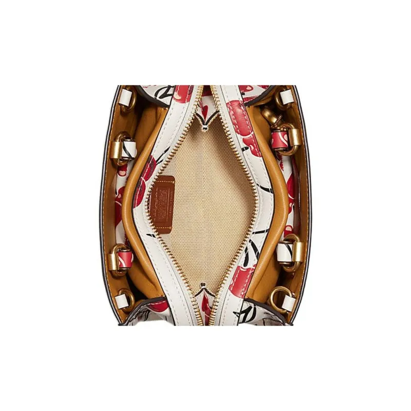 COACH Refined Cow Leather Handbag, Shoulder Bag, Crossbody Bag Trumpets Women's White Red-4