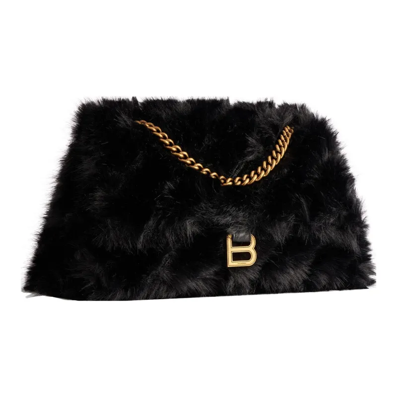 Balenciaga CRUSH Faux Fur Handbag Shoulder Bag Women's Black-2