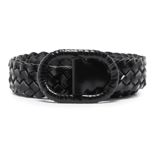 Toteme Woven Circle Pin Buckle Leather Women's Black Width: 3cm