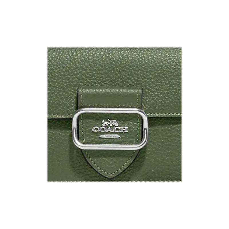 COACH Morgan Pebbled Leather Shoulder Bag Crossbody Bag Small Size Women's Olive Green-4