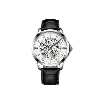 AILANG Automatic Mechanical Movement Genuine Leather Strap Watch Men's Watches White Dial