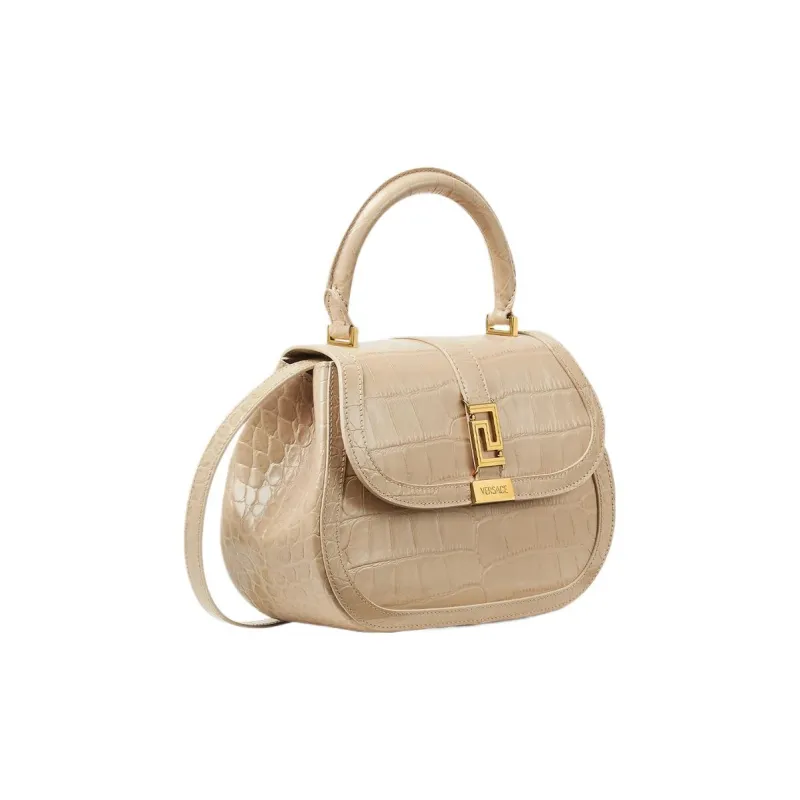 VERSACE Greca Goddess Crocodile Pattern Embossed Cow Leather Shoulder Bag Crossbody Bag Handbag Women's Beige-1