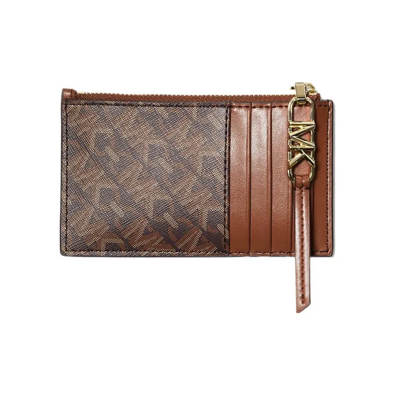MICHAEL KORS Coated Canvas Card Holder Small Size Women's Brown-1