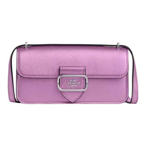 COACH Morgan Calfskin Baguette Bag Shoulder Bag Crossbody Bag Small Size Women's Silver & Metal Lilac