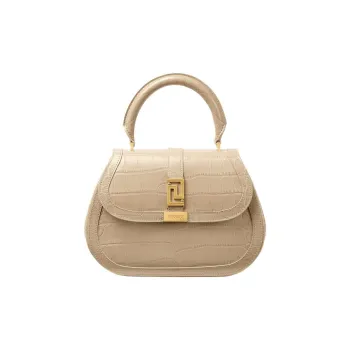 VERSACE Greca Goddess Crocodile Pattern Embossed Cow Leather Shoulder Bag Crossbody Bag Handbag Women's Beige
