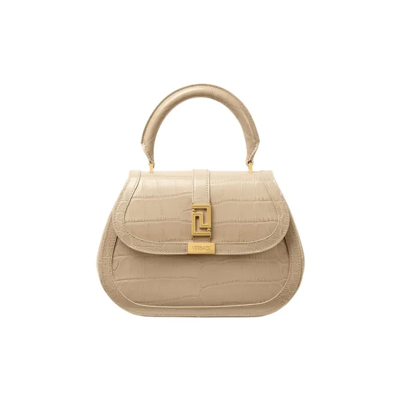 VERSACE Greca Goddess Crocodile Pattern Embossed Cow Leather Shoulder Bag Crossbody Bag Handbag Women's Beige-0