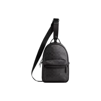 COACH Charter Canvas With Leather Sling Bag Fanny Pack Shoulder Bag Crossbody Bag Small Size Men's Charcoal