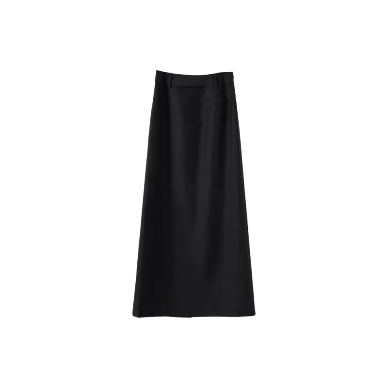 Late White Casual Long Skirts Women's Black-2