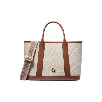 MICHAEL KORS Artificial Leather Tote Bag Crossbody Handbag Shopping Bag Medium Size Women's Vanilla White & Acorn Brown