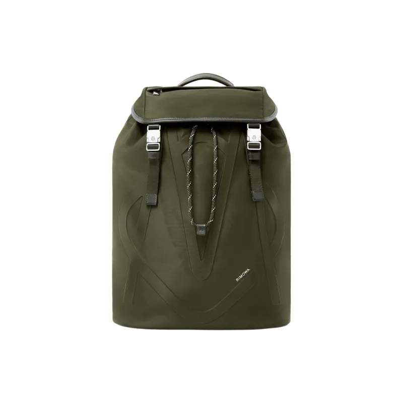 RIMOWA Recycled Nylon With Patchwork Leather Backpack Large Size Men's Khaki Green-0
