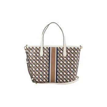 TORY BURCH GEO Coated Canvas With Leather Tote Bag Shopping Bag Portable Crossbody Bag Shoulder Bag Mini Women's Ivory