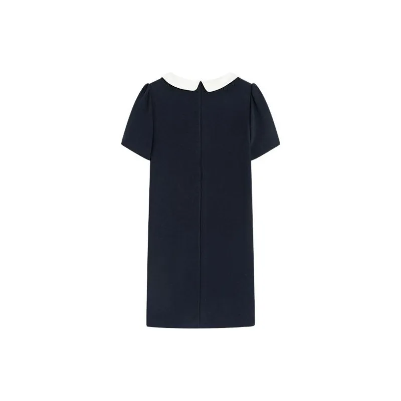 Famanxuan Short Sleeved Dress Women's Black Navy Blue-1