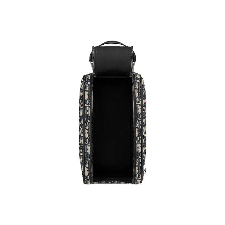 DIOR Oblique Jacquard With Grain Cow Leather Toiletry Bag Men's Beige & Black-3