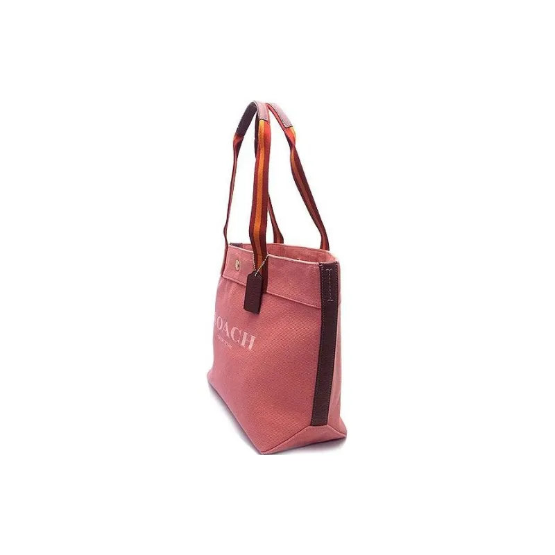 COACH Canvas With Pebbled Leather Tote Bag, Shopping Bag, Shoulder Bag Women's Toffee Pink & Gold-1