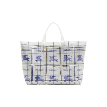 Burberry Polyurethane Tote Bag, Shopping Bag, Handbag Men's White & Blue