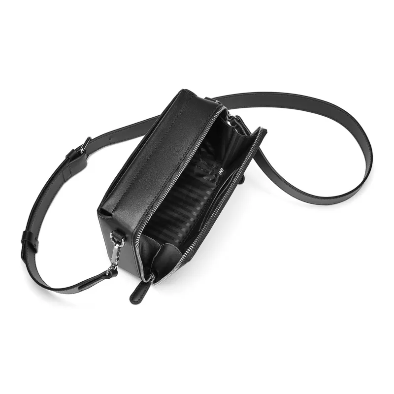 Yawei Kuroda Top Grain Cow Leather Small Square Bag Crossbody Bag Regular Unisex Black-5