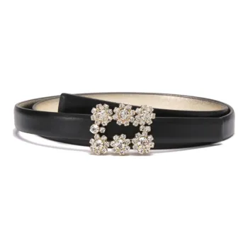 Roger Vivier Plate Buckle Slim Non Trimmable Floral Combination Shape Cow Leather Belts Women's