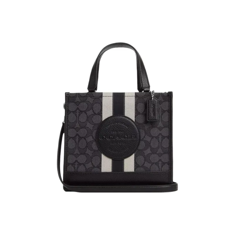 COACH Dempsey Fabric With Cow Leather Tote Bag Shopping Bag Shoulder Bag Crossbody Bag Handbag Small Size Women's Black-0
