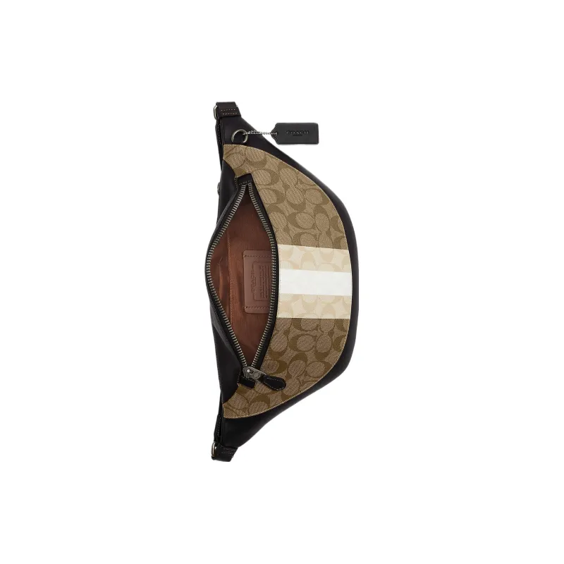 COACH Warren Coated Canvas With Smooth Calfskin Shoulder Bag, Crossbody Bag, Fanny Pack Tubas Men's Khaki & Black-2