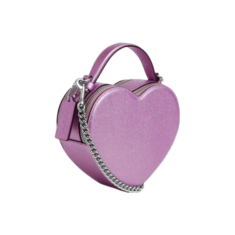 COACH Heart Leather Heart-Shaped Bag Shoulder Bag Crossbody Bag Mini Women's Silver & Metal Lilac-1