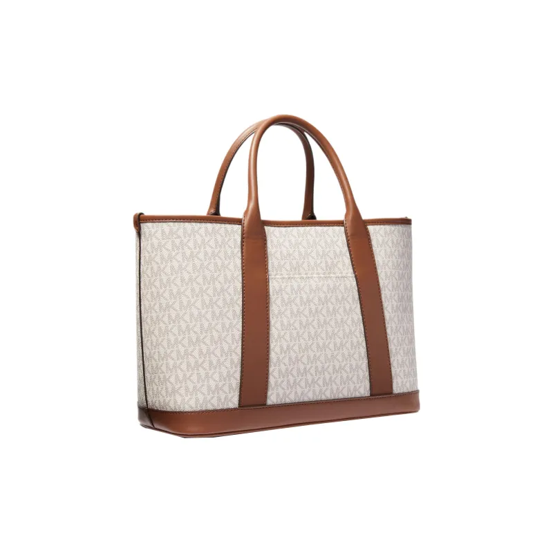 MICHAEL KORS Artificial Leather Tote Bag Crossbody Handbag Shopping Bag Medium Size Women's Vanilla White & Acorn Brown-1