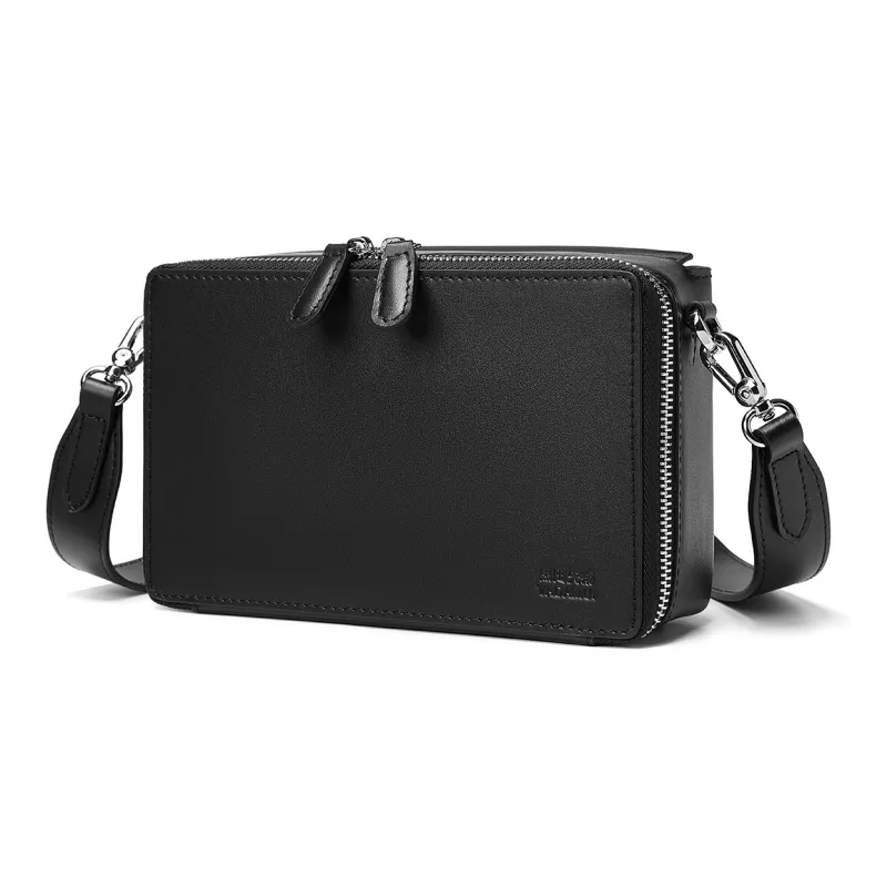 Yawei Kuroda Top Grain Cow Leather Small Square Bag Crossbody Bag Regular Unisex Black-2