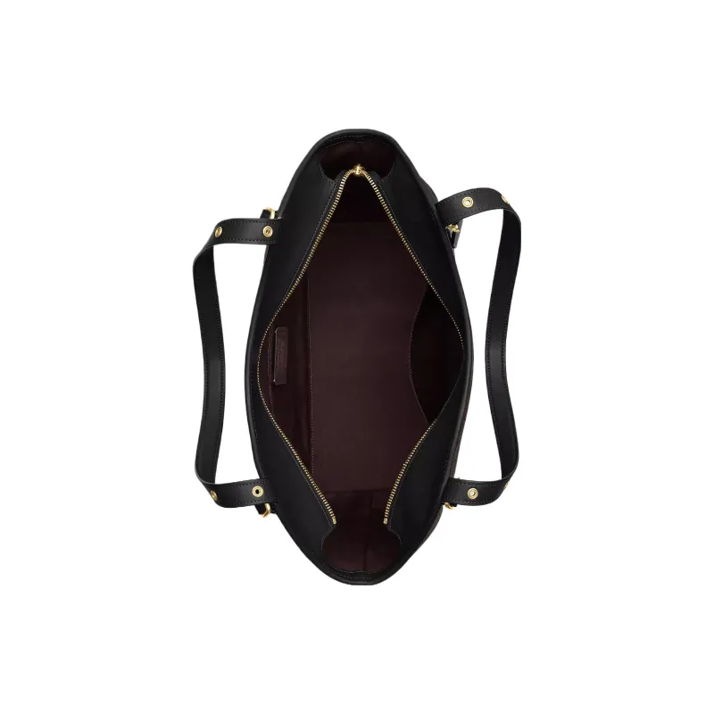 COACH Canvas With Leather Tote Bag Shopping Bag Handbag Shoulder Bag Women's Gold & Brown Black-2