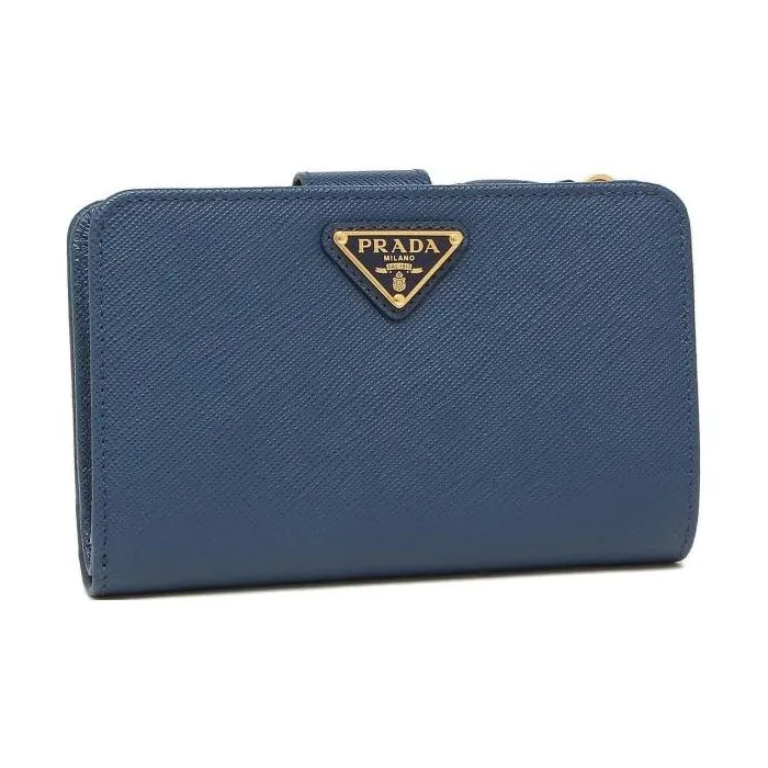 PRADA Saffiano Leather Wallet Small Size Women's Blue-2